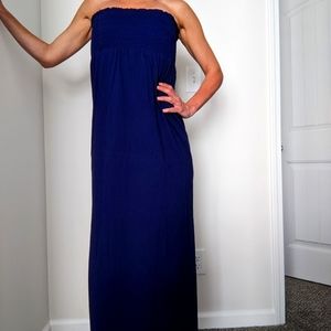 Navy strapless maxi dress